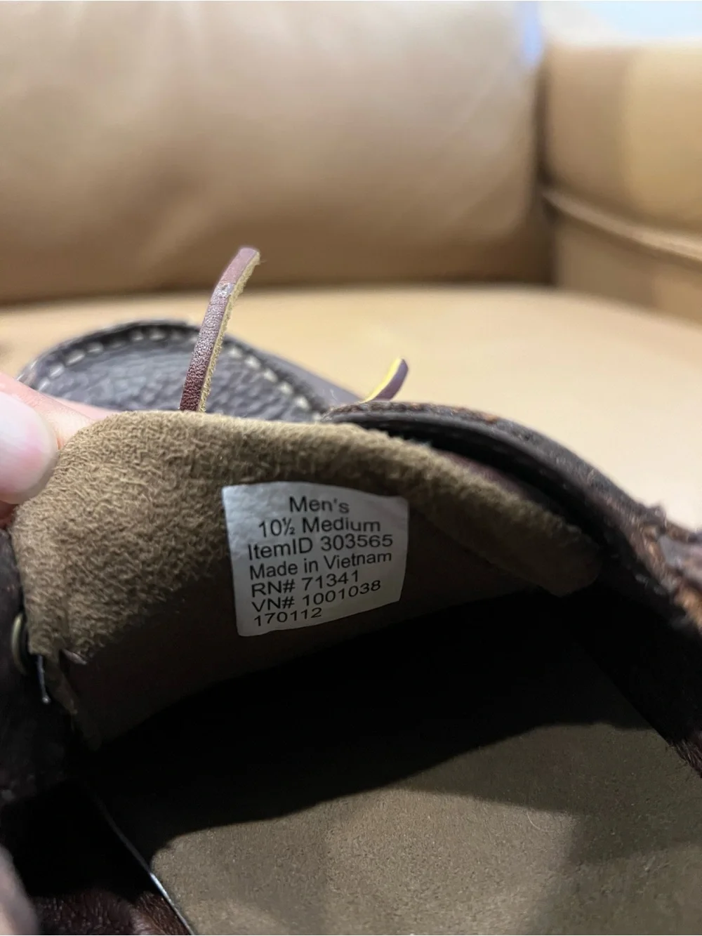 L.L. Bean Men's Dark Brown Leather Boat Shoes with Yellow Trim